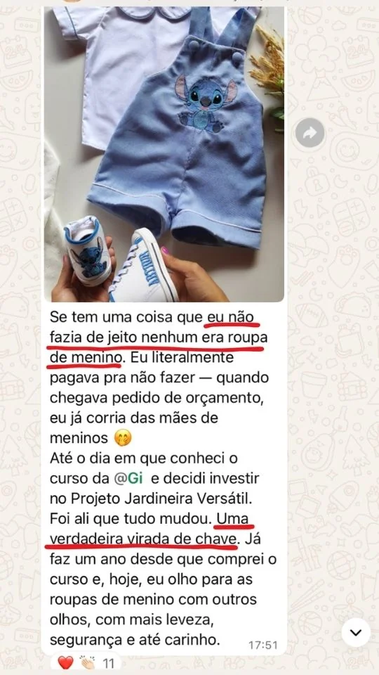 Aluna que não fazia roupa de menino conta que o projeto foi uma virada de chave
