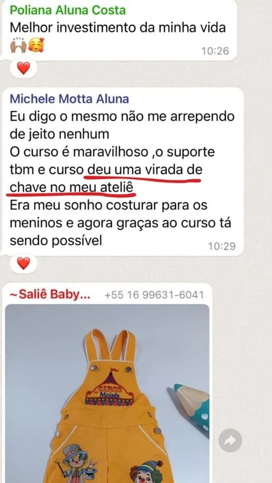 Aluna conta que o curso deu uma virada de chave no ateliê e realizou o sonho de costurar para meninos