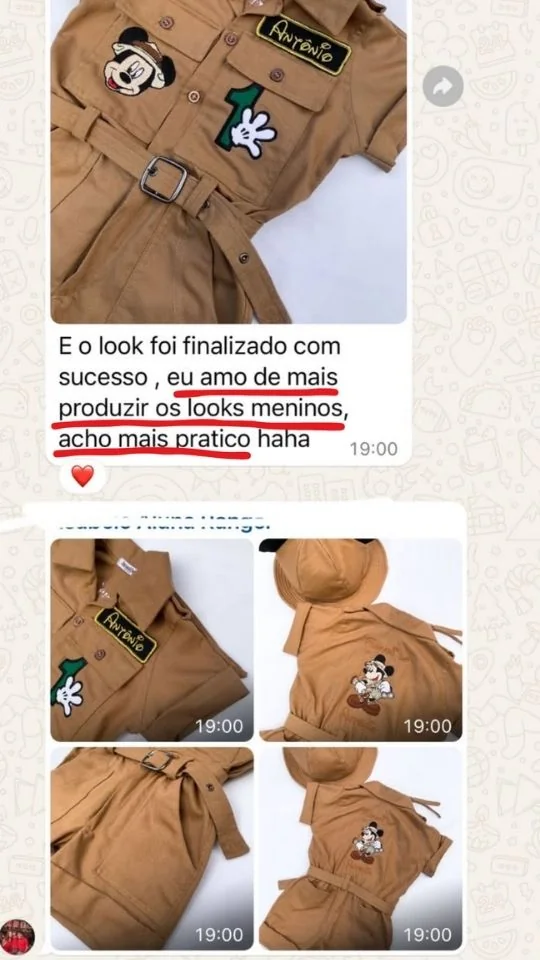 Macacão Safari de menino produzido por aluna, personalizado com o nome Antônio
