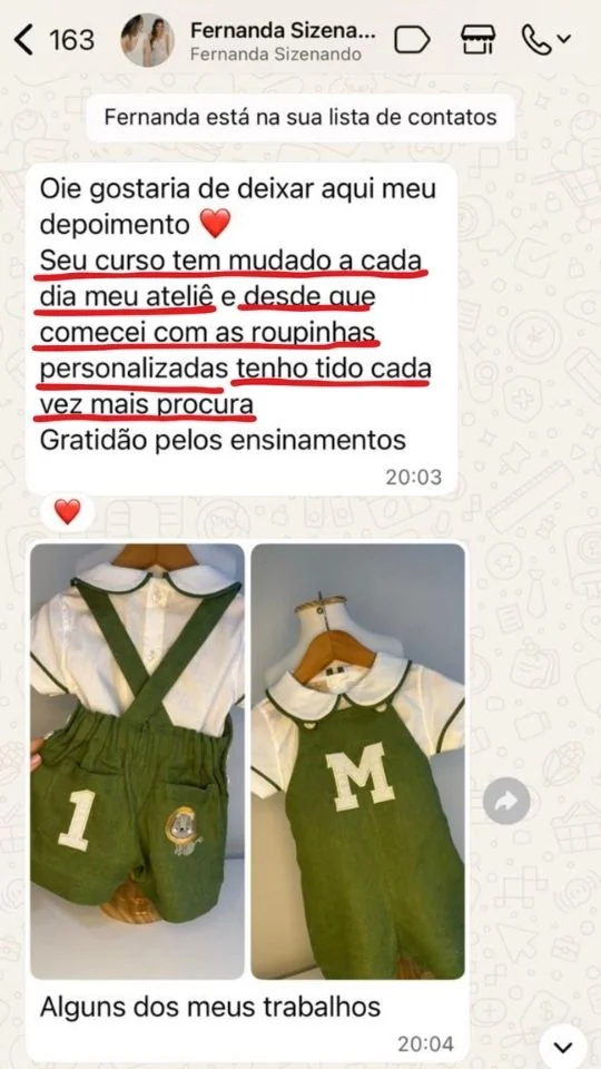 Aluna mostra alguns dos seus trabalhos e conta que tem cada vez mais procura